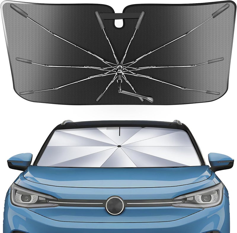 Epltion Portable for Volkswagen ID.4 2021-2025 Windshield Sunshade Umbrella with Carry Bag for Models Pro/AWD Pro/Pro S/AWD Pro S/AWD Pro S Plus, Ice Crystal Durable Compact Shade UPF50+ UV Outdoor Camping - Image 1
